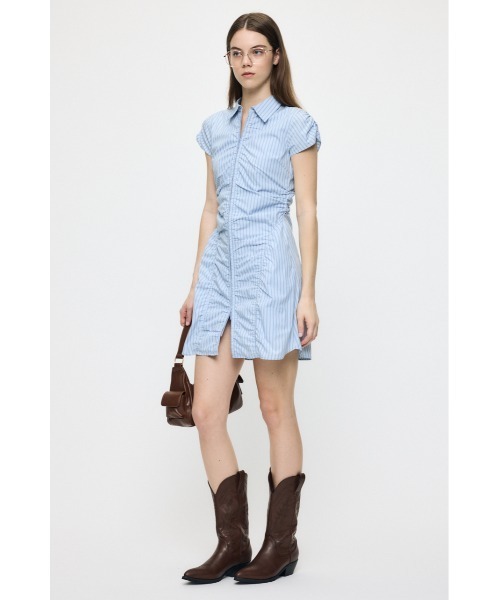 MOUSSY（マウジー） ワンピース 半袖 GATHER SHIRT MINI ドレス