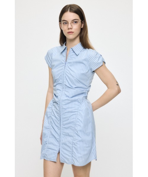 MOUSSY（マウジー） ワンピース 半袖 GATHER SHIRT MINI ドレス