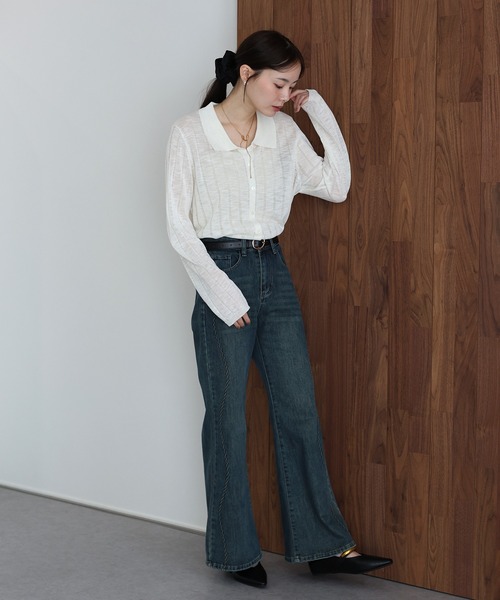 「J by blue」 ニットカーディガン MEDIUM ブルー レディース_画像2