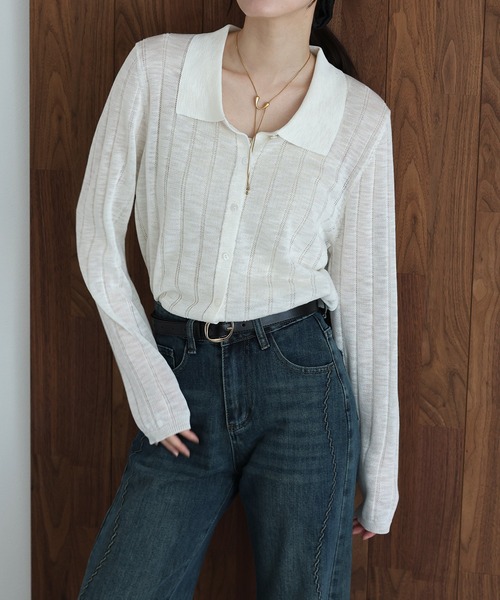 「J by blue」 ニットカーディガン MEDIUM ブルー レディース_画像3