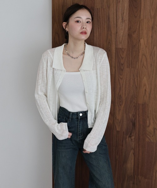 「J by blue」 ニットカーディガン MEDIUM ブルー レディース_画像6