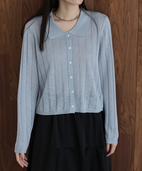 「J by blue」 ニットカーディガン MEDIUM ブルー レディース_画像9