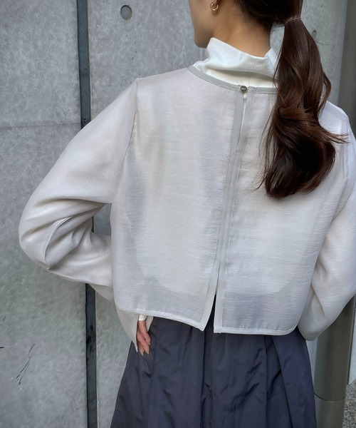 美品 アンジェム マーブルタックブラウス 総柄 オフホワイト 白 長袖 トップス &g'aime（アンジェム） シャツ ブラウス 【＆g'aime】シアーレイヤード