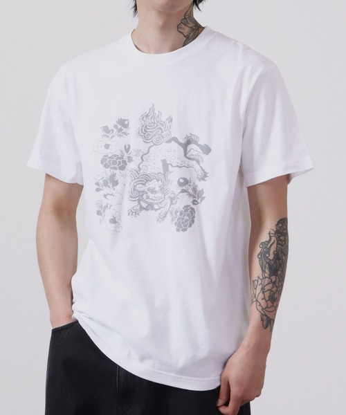 G.V.G.V. 波 ビッグ Tシャツ NAMI モノクロ 白 ホワイト 日本製 セール】波達(NAMITATSU) 虎和柄TeeBIG 半袖（Tシャツ/カットソー
