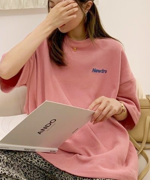 SHEENA tシャツ 棉100%、NewtroロゴプリントルーズTシャツ