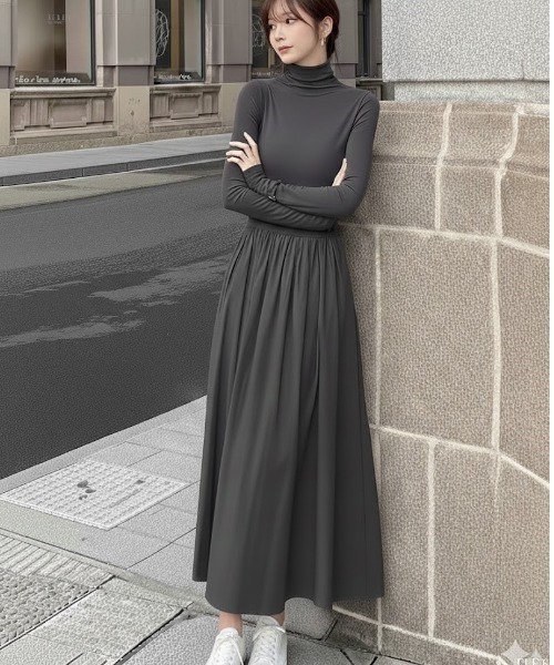 a lot of love ワンピース エレガント ハイネックロングワンピース