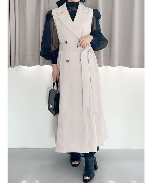 ベスト ジレ ベルト付ロングジレ レディース