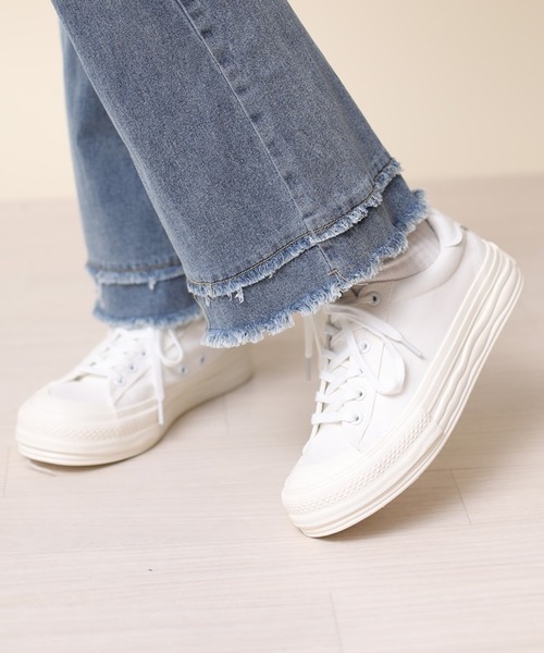 shoes365 スリッポン 「shoes365」通学厚底ホワイトキャンバスシューズ