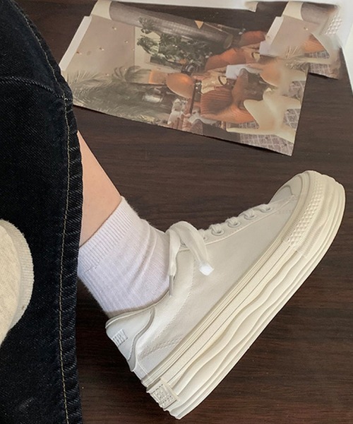 shoes365 スリッポン 「shoes365」通学厚底ホワイトキャンバスシューズ