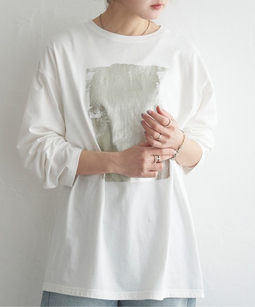 tシャツ 箔プリントロゴ袖先ギャザーロンT レディース SALE】箔プリントロゴ袖先ギャザーロンT - 12Twelve Agenda