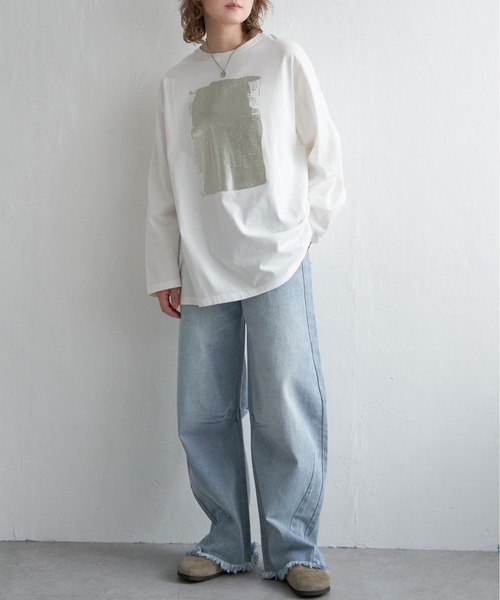 tシャツ スクエア箔プリントロンT レディース セール】スクエア箔プリントロンT（Tシャツ/カットソー）｜Q