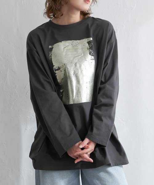 tシャツ 箔プリントロゴ袖先ギャザーロンT レディース SALE】箔プリントロゴ袖先ギャザーロンT - 12Twelve Agenda