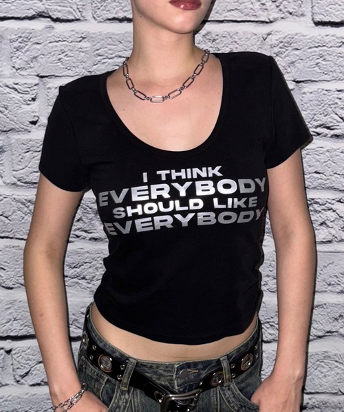 SHAGGIE tシャツ サイドシャーリングUネックTeeシャツ