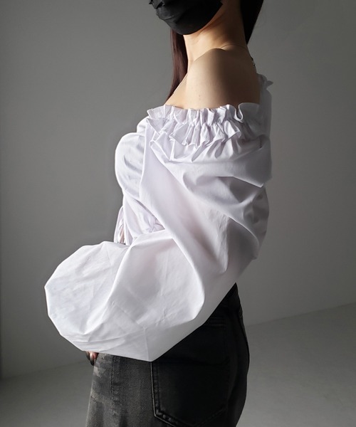 ブラウス シャツ 「 オフショルにできる２ＷＡＹ 」シャーリングリボンバレエコアパフスリーブブラウス ／ shirring ribbon ballet me+em select ブラウス シャツ 「 オフショルにできる2WAY