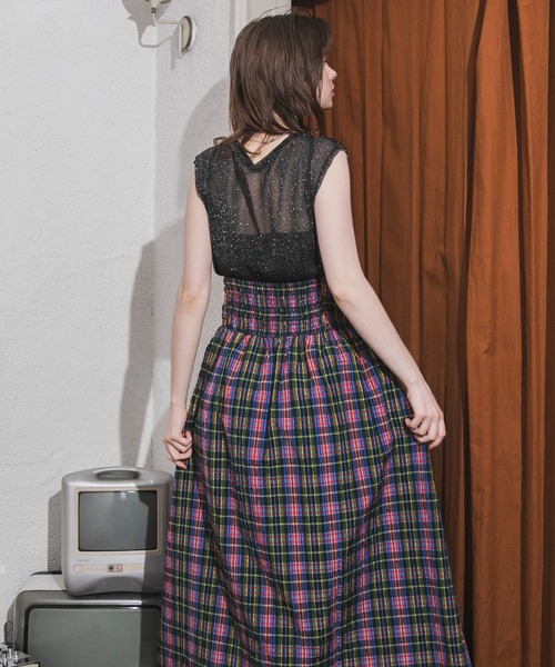 チェックフリンジキャミワンピース　caful CAFUL check fringe cami dress キャミワンピース