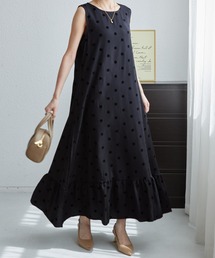 ワンピース ノースリーブ フレア ミモレ丈 ドット 全2色 b4138 imgrc0117341642.jpg