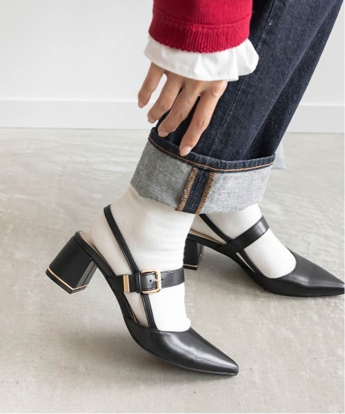 RANDA パンプス ゴールドパーツバックストラップパンプス