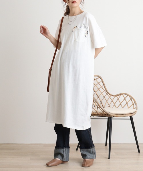 Quelle Chance（ケルシャンス） ワンピース 配色ステッチポケット刺繍