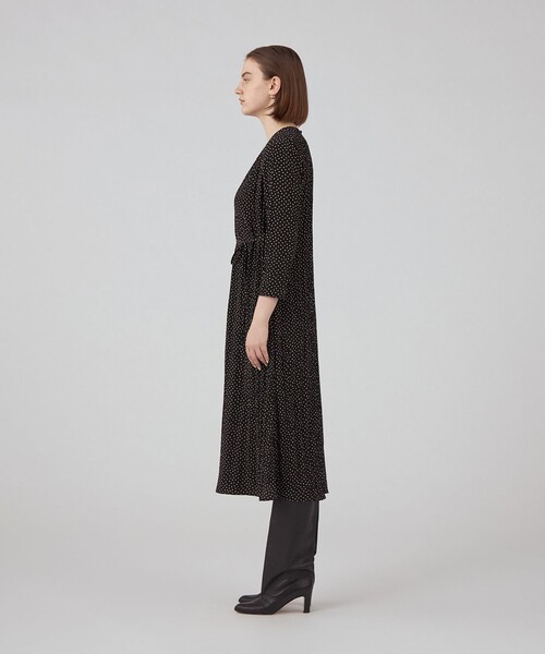 ワンピース ランダムプリーツドットプリント ソフトマーメイド  