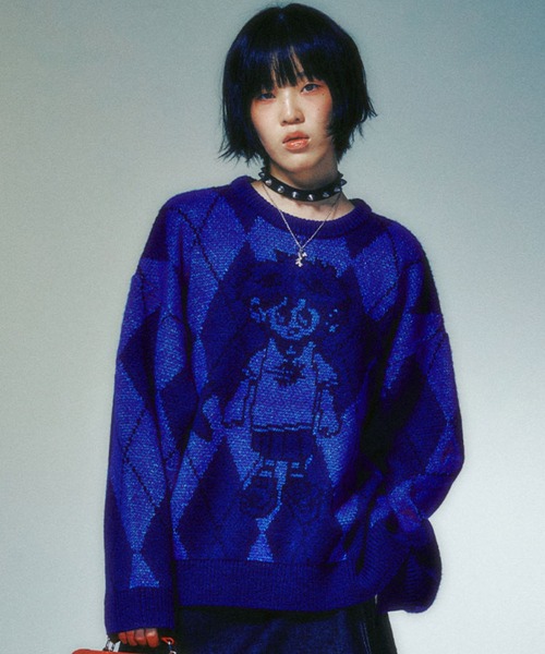 ニット セーター A'GEM/9 × .kom 「NICE GHOST CLUB/ナイスゴーストクラブ」 LITTLE GHOST ARGYLE KN NICE GHOST CLUB ニット セーター A'GEM/9 × .kom 「NICE CLUB