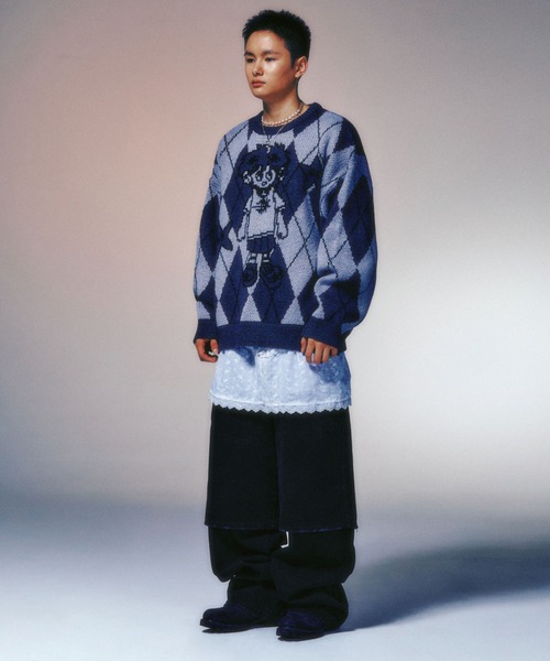 ニット セーター A'GEM/9 × .kom 「NICE GHOST CLUB/ナイスゴーストクラブ」 SKULL RABBIT STRIPE KN A'GEM/9 × .kom 『NICE GHOST CLUB/ナイスゴーストクラブ