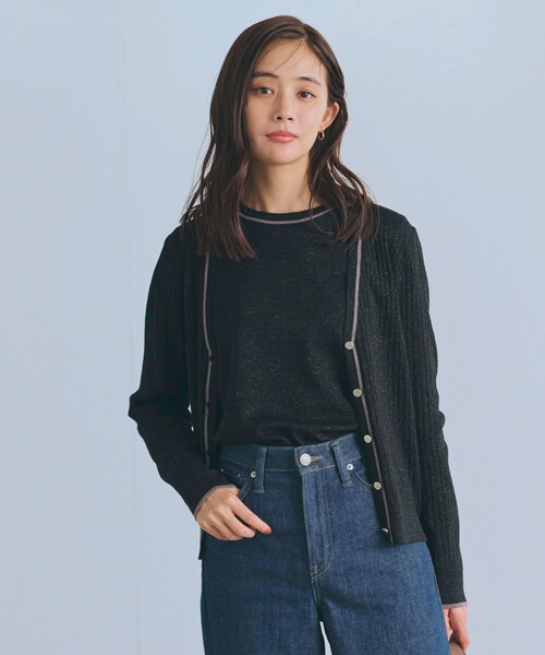 ラメ入りブラックカーディガン・アンサンブル grove（グローブ） カーディガン ウール混ラメアンサンブル対応