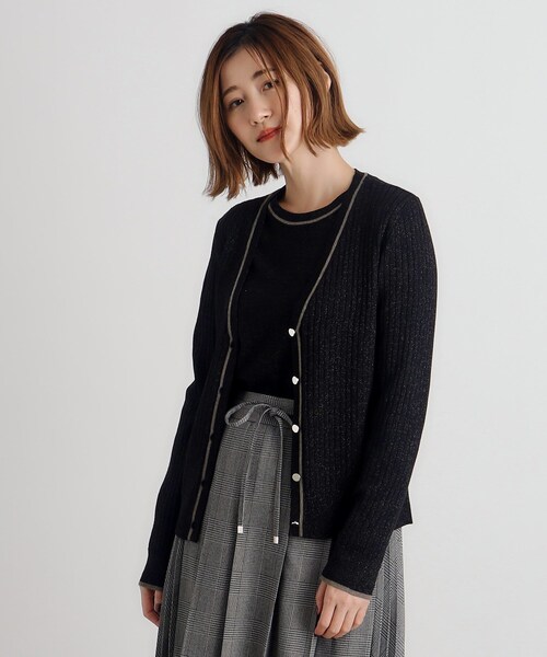 ラメ入りブラックカーディガン・アンサンブル grove（グローブ） カーディガン ウール混ラメアンサンブル対応
