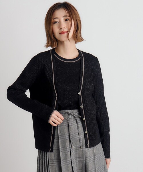 ラメ入りブラックカーディガン・アンサンブル grove（グローブ） カーディガン ウール混ラメアンサンブル対応