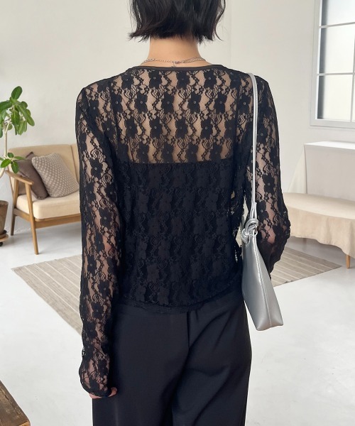 売れ筋商品|||ゲタス Tシャツ レディース トップス TRUDI - Top - black 可愛い☆ADIDAS☆クロップド レースTシャツ (adidas/Tシャツ