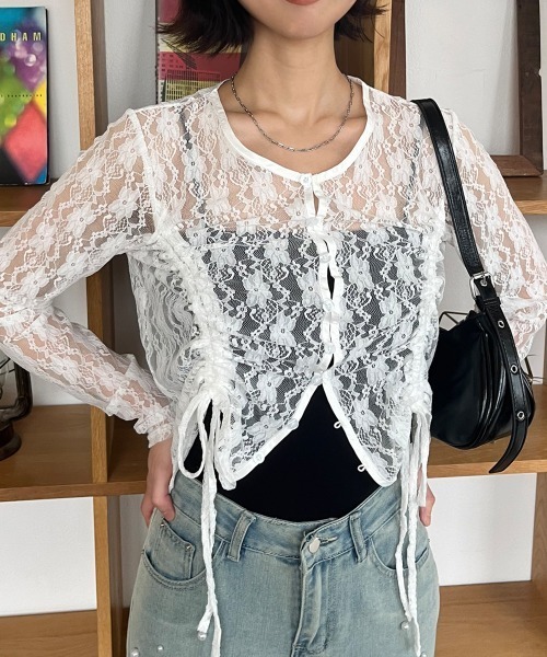 tシャツ ドロストレースショート丈シアートップス レディース