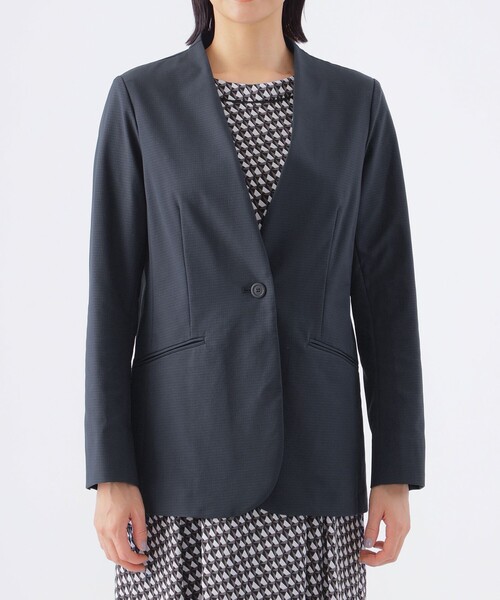 TRANS WORK☆未使用size44ノーカラージャケット紺色定価38500円 TRANS WORK（トランスワーク） ジャケット ノーカラージャケット 「美