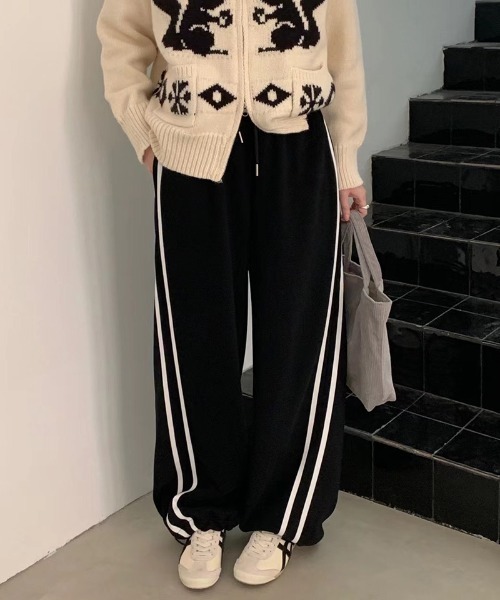 COCOMOMO スウェットパンツ ジャージ ラインスウエットパンツ 裏起毛
