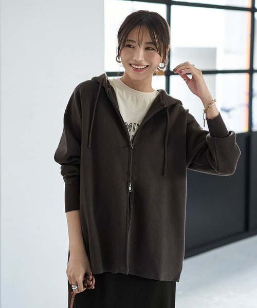 STYLE DELI（スタイルデリ） パーカー ダブルファスナーニットパーカー