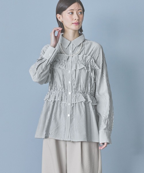 ★新品　タグ付き★archivio ストライプ フリル　シャツ　ブラウス ミックスストライプフリルシャツ』（シャツ/ブラウス）｜n
