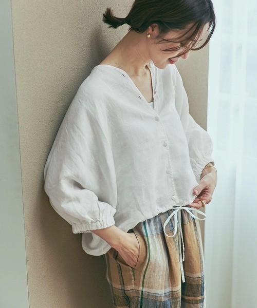 美品アーバンリサーチドアーズ リネンドロストブラウス白