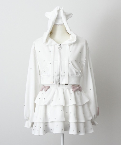 新品未開封 lumignon キラキラビジュー パーカーセットアップ ホワイト apres jour mignon（アプレジュールミニョン） パーカー