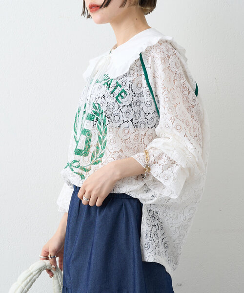 w closet ブラウス シャツ ナンバリングレースプルオーバー
