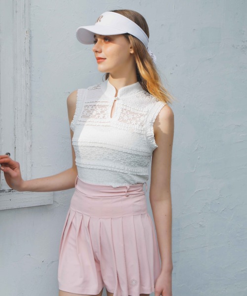 tシャツ 「RIENDA GOLF」カットレーストップス 夏服 ノースリーブトップス レディース RIENDA GOLF tシャツ 「RIENDA GOLF」カットレーストップス 夏服