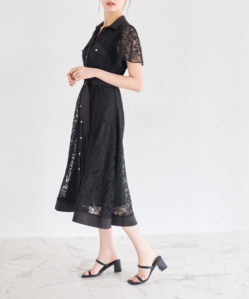 tocco closet ワンピース ベルト付きレース切り替えシャツ