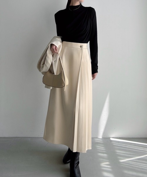 Meiru スカート プリーツラップミディアムスカート : ZOZOTOWN Yahoo