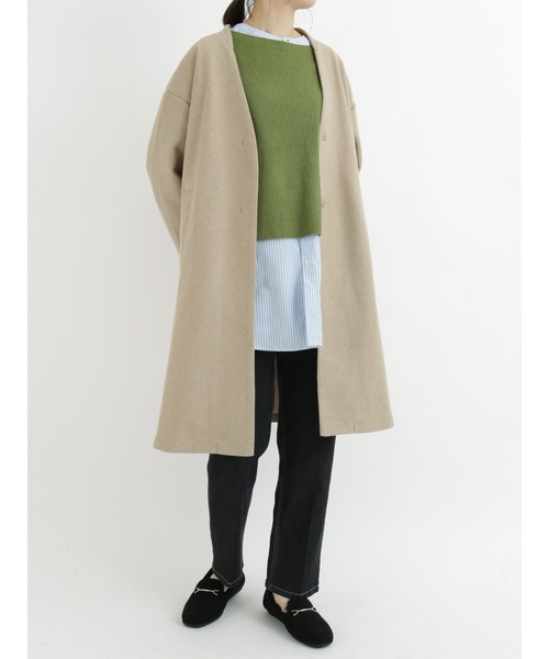 「Samansa Mos2 blue」 ノーカラーコート MEDIUM シルバーグレー レディース_画像4