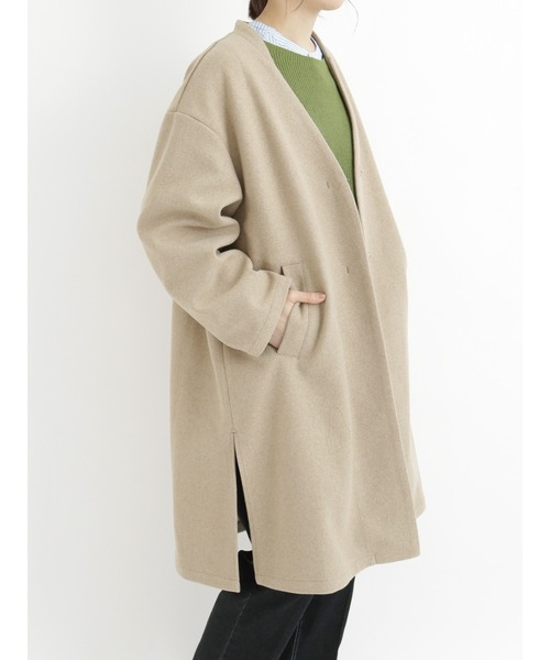 「Samansa Mos2 blue」 ノーカラーコート MEDIUM シルバーグレー レディース_画像5