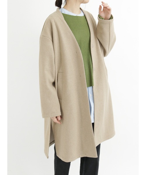 「Samansa Mos2 blue」 ノーカラーコート MEDIUM シルバーグレー レディース_画像6