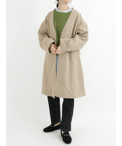 「Samansa Mos2 blue」 ノーカラーコート MEDIUM シルバーグレー レディース_画像9