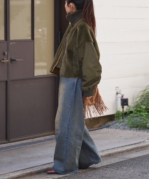 極美品✨エシンタ ファー切替ショートスタンドジャケット　ブルゾン　受注生産品 etsinta ブルゾン アウター 「etsinta」ファー切替ショート