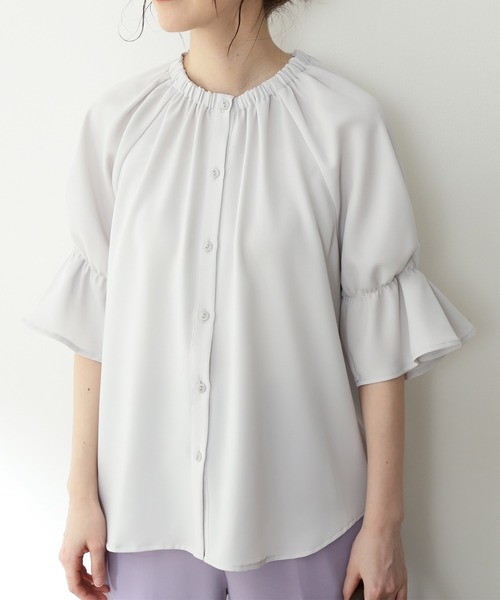 「N.（N. Natural Beauty Basic）」 半袖ブラウス MEDIUM ライトグレー レディース_画像7