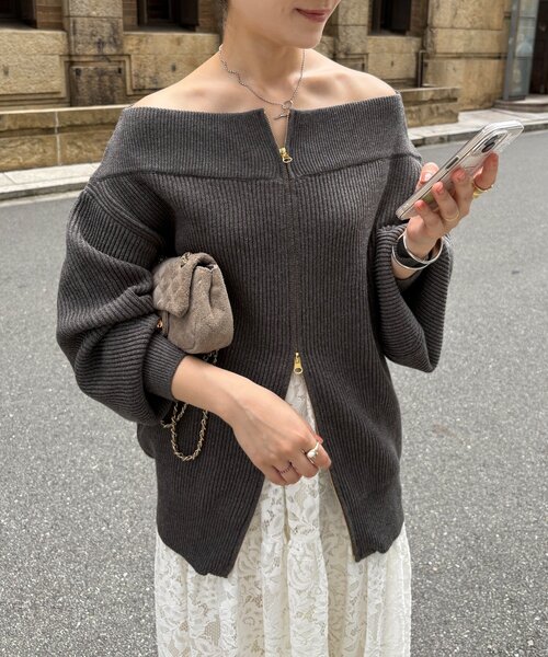 doudou☆フロントジップニット DouDou ニット セーター フロントジップニット レディース