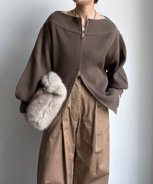 doudou☆フロントジップニット DouDou ニット セーター フロントジップニット レディース