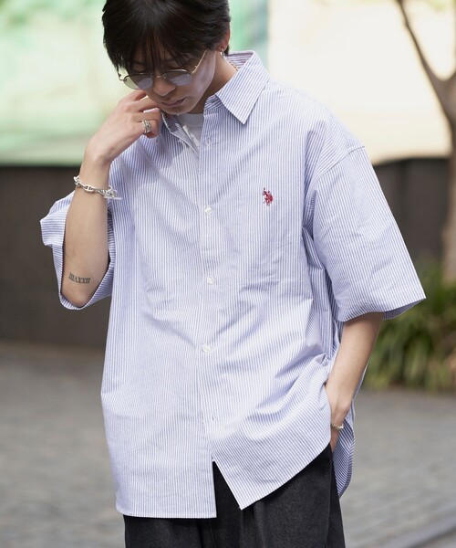 「PUBLUX」 「U.S.POLO ASSN.」半袖シャツ MEDIUM グリーン メンズ_画像2