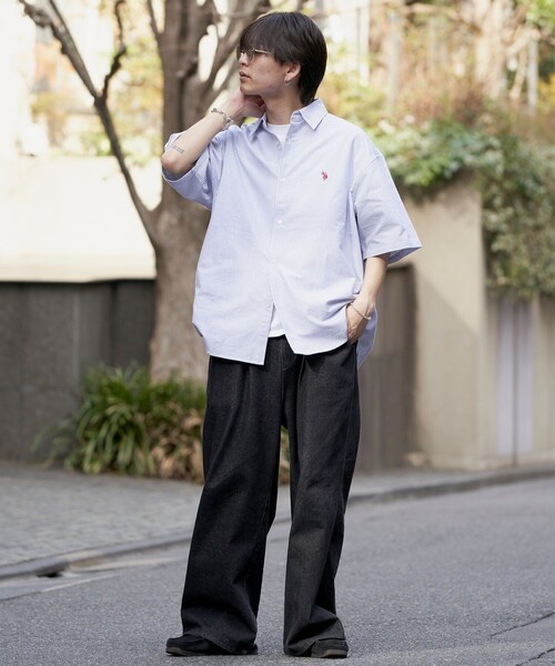 「PUBLUX」 「U.S.POLO ASSN.」半袖シャツ MEDIUM グリーン メンズ_画像5